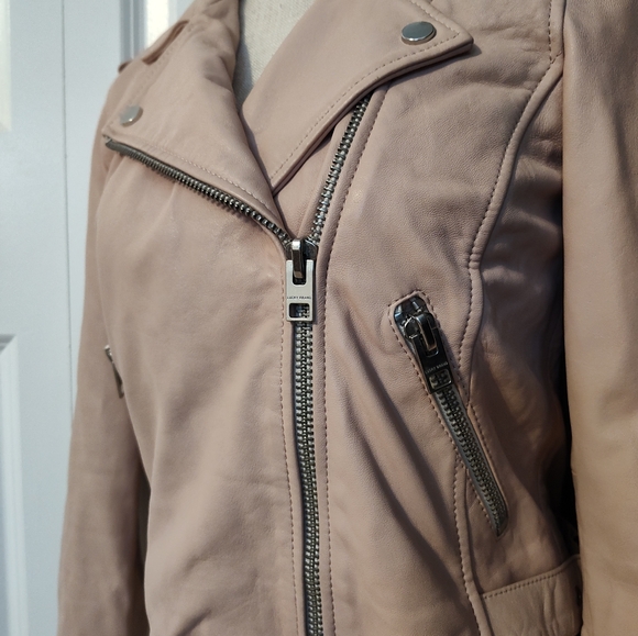 🩷EUC Lucky Brand Core Genuine Leather Moto Full Zip Jacket, Blush Pink, Small - Picture 13 of 16